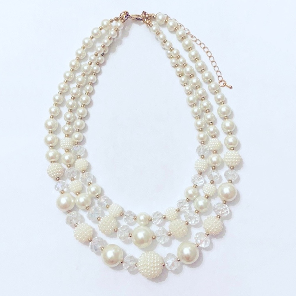 NEW Faux Pearl & Crystal Beaded Statement Necklace